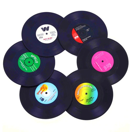 Ankzon Coasters for Drinks with Gift Box - Set of 6 Colorful Retro Vinyl Record Disk Coasters with Funny Labels-Prevent Furniture from Dirty and Scratched-4.2 Inch