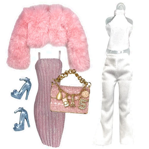 Eledoll Clothes Fashion Pack for 12 inch Fashion Doll Pink Fur I Love Paris Set
