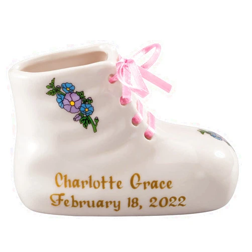 WalterDrake Porcelain Personalized Baby Bootie Heirloom – Pink Girl - Customize Ceramic Baby Shoe Keepsake with Baby Name and Birth Date – Birth, Baptism or Christening Gift - 4” Long by 2” Wide