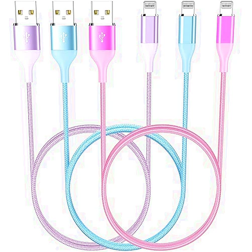ShSiXin iPhone Charger Lightning Cable 3Pack 6ft Colored Nylon Braided USB Charging Cord Premium Apple MFi Certified for iPhone 14 13 12 11 SE XS PRO Max XR X S 8 7 6 5 Plus