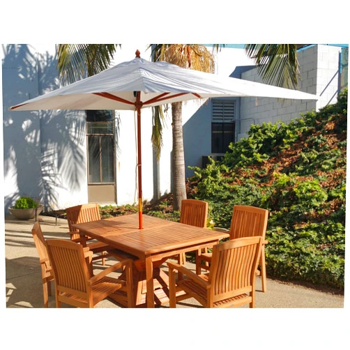 TeakStation Outdoor Patio Garden Teak Wood 10 Ft Rectangle Natural Color Umbrella