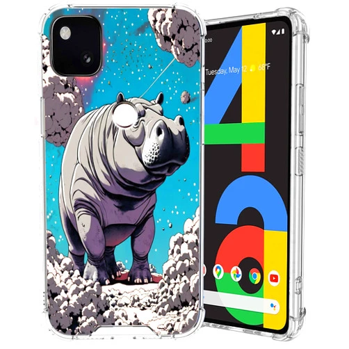 DeweiDirect Clear Case for Google Pixel 8 8 Pro 7 7 Pro 7a 6 6a 6 Pro 5 4 4a 4XL 3a 4G/5G with Hippopotamus-BT37,Four Corners Reinforced