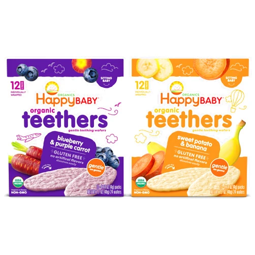 Happy Baby Organics Gluten Free Organic Teethers 2 Flavor Variety Pack (Blueberry & Purple Carrot/Sweet Potato & Banana), 12 Count (Pack of 2)