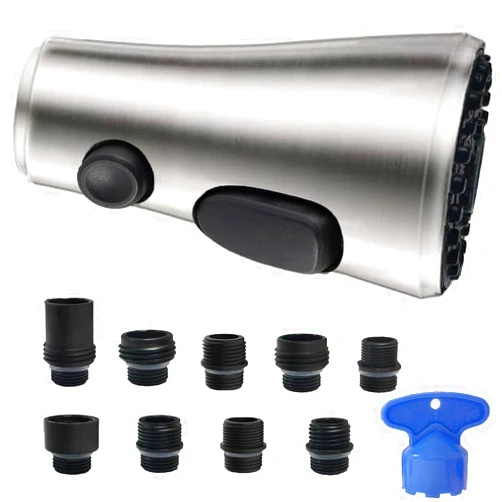 RQJLZ Pull Down Spray Head for Kitchen Faucet, 3 Modes with 9 Adapters, Faucet Head Replacement Compatible with Moen, American Standard, Kohler Faucets, Delta, Brushed Nickel
