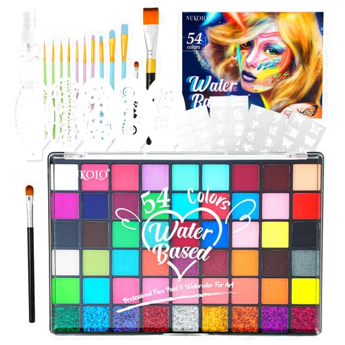 Coliusa Professional Face Paint Set for Kids,54 Colors Non-toxic Water Activated Face Painting Makeup Palette .Includes Multiple makeup tools.Ideal for Halloween,Carnival,Cosplay,Party,SFX Arty Stage Makeup.