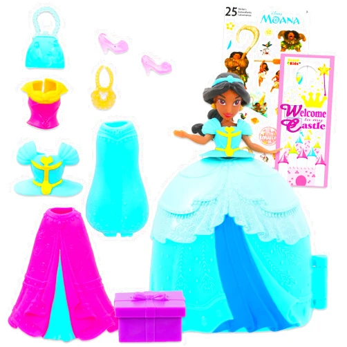 Disney Princess Fashion Surprise Doll Set - Bundle with Disney Princess Jasmine Dolls Plus Accessories, Stickers, More | Disney Princess Toys for Girls
