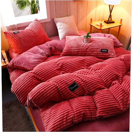 ZIYUER Queen Duvet Cover Set,Twin Quilt Cover Corduroy Comforter Cover Super Soft Full Size Duvet Cover Bedding Sets Crystal Velvet-Pink Queen:220x240cm(86.6x94.5)