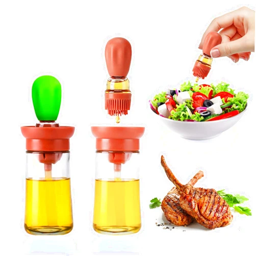 Wittolins 2 Pack Oil Dispenser Bottle with Brush for Kitchen-2 in 1 Silicone Cooking Oil Dispenser for Kitchen BBQ Grilling Baking and Cooking, Oil Brush Pot