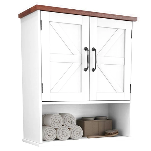 Mino Kesper Bathroom Wall Cabinet with Barn Doors, Wall Mounted Bathroom Cabinet, Farmhouse Style, Adjustable Shelf, Wall Mounted Medicine Cabinets, White