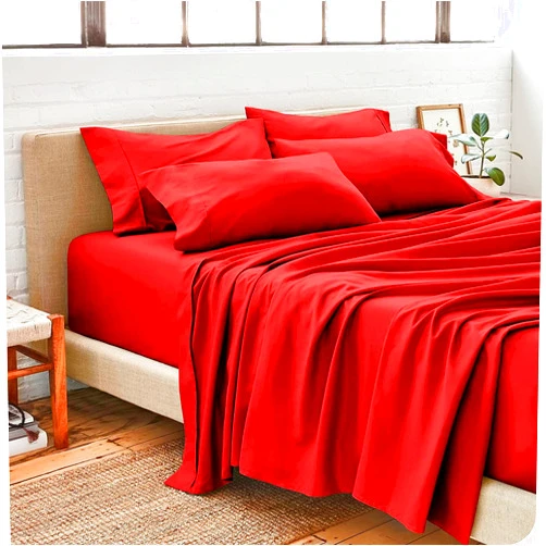 RESTURA King Sheet Set 1000 Thread Count - 6 Piece Egyptian Cotton Red Bed Sheets Soft 18 Inches Deep Easy Fit Breathable Wrinkle Free Comfy King Bedding Sheets