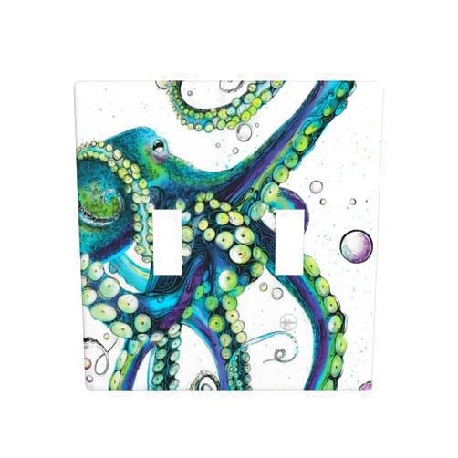 MOYMTEP Colorful Fashion Octopus Outlet Cover 2-Gang Toggle Receptacle Wall Plate Light Switch Cover Plate Green White Electrical Outlet Covers For Home Kitchen Bathroom Accessories & Decor