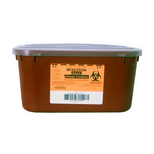 McKesson Sharps Container, Nestable Waste Can Style - Polypropylene, Horizontal Entry, Hinged Snap-On Lid - Red, 1 gal, 10 in x 7 in x 5 in, 1 Count