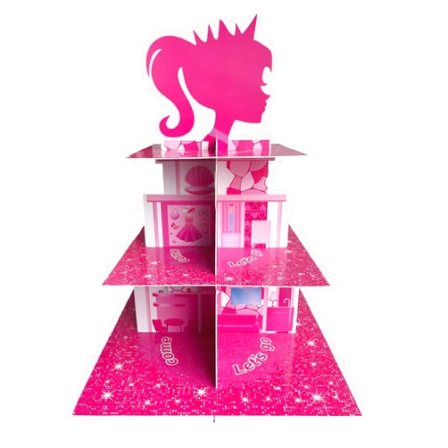 Zliisang Pink Princess Cupcake Stand 3-Tiered Pink Dessert Table Displays Pink Centerpieces for Girls Birthday Party Decorations Princess Baby Shower Table Decorations