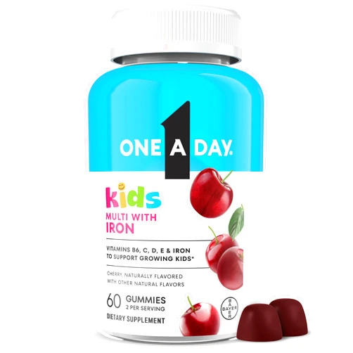 One A Day Kids Multivitamin with Iron Gummy, Vitamin D, Vitamin C, E, Zinc for Immune Support, Gummy Vitamins, Kids Multivitamin Gummies with Iron, Cherry Flavor, 60 Count (Packaging May Vary)