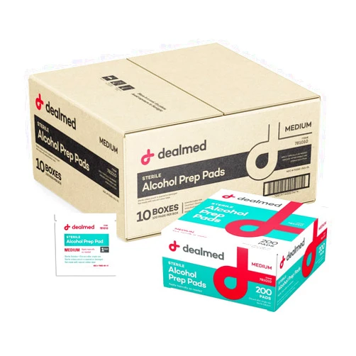 Dealmed Alcohol Prep Pads – 2000 Count Medium Latex-Free Gamma Sterilized Antiseptic Wipes, Wound Care Products for First Aid Kits, Home, and Medical Facilities