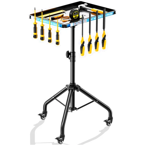 Gaoymsym Rolling Tool Cart with Magnetic Strip, Mobile Work Table Rolling Tool Tray with Wheels Height Adjustable Tool Table Rolling Utility Cart Mechanic Cart Tool Storage Organizer for Garage, Bike Work Shop