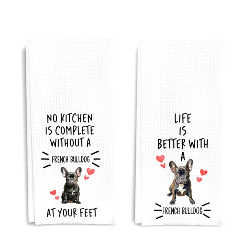 Qpenm French Bulldog Funny Kitchen Towels Set of 2 - French Bulldog Decor Dish Towels for Kitchen, French Bulldog Gifts for Women, Frenchie Mom Gifts, French Bulldog Hand Towels, 16x24 Inches