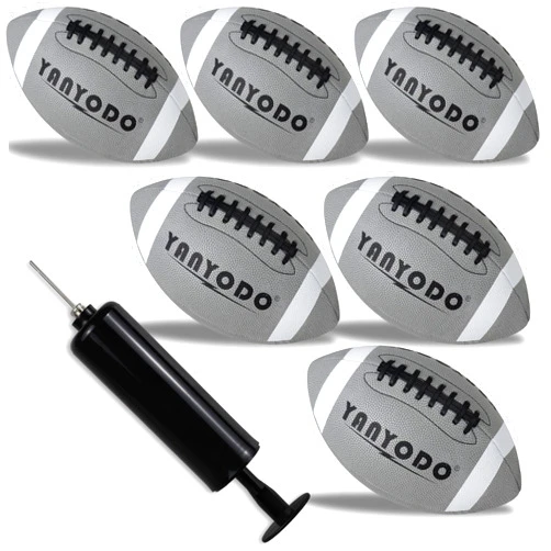 YANYODO 6 Pack Football Size 6 Junior Sized Ball with Textured Grip for Kids Youth Practice, Match and Scrimmage Play Indoors & Outdoors All Weather Use with Pump（Grey）