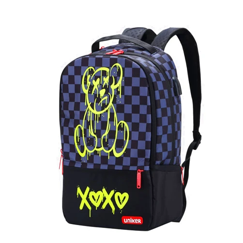 UNIKER Laptop Backpack with USB Port,Graffiti Backpack for Work,Cartoon School Backpack,Designer Laptop Backpack for 15.6 Inch,Black Bear