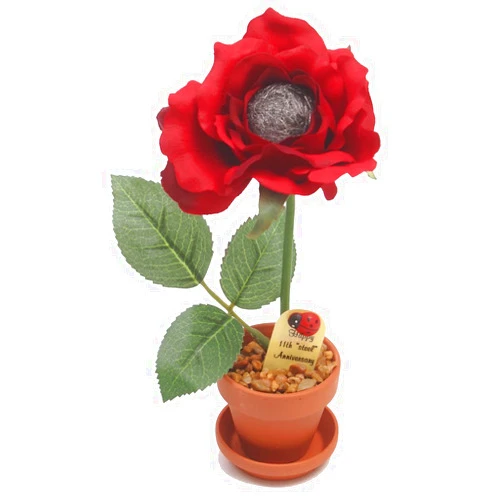 JustPaperRoses 11th Year Wedding Anniversary 7 inch Potted Steel Desk Rose Flower