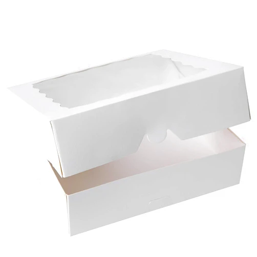 ONE MORE 12inch White Bakery Cookie Boxes, 12x12x2.5inch Large Pie Boxes with PVC Window Natural Disposable Box for Cookie, Pack of 12