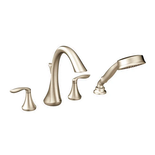 Moen Eva Brushed Nickel Two-Handle Deck Mount Roman Tub Faucet Trim Kit with Single Function Handshower, Valve Required, T944BN