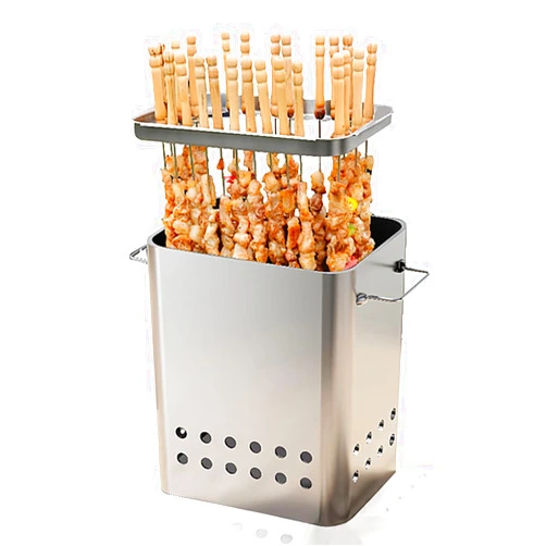 INLETTER Smokeless Square Barbecue Hanging Grill, Stainless Charcoal BBQ Stove, Kebob Grill With 26 Skewers, Portable Vertical Charcoal Smoker for Travel Camping Grill Picnic Patio Backyard,A,1
