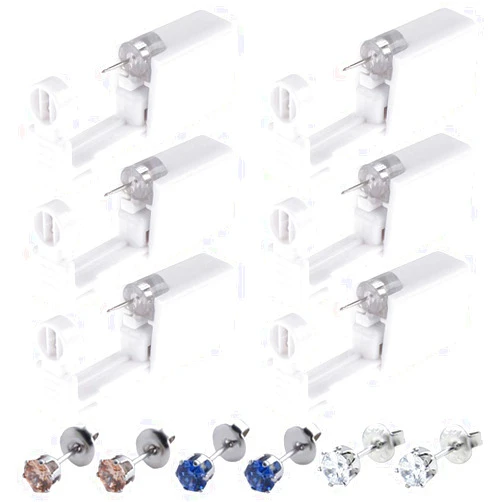 Silmy Ear Piercing Gun - Silmy 6 Pack Ear Piercing Kit Disposable Self Ear Piercing Gun with Ear Stud and Clean Tool Pierce Kit Tool for Nose Studs Cartilage Tragus Helix Piercing Gun