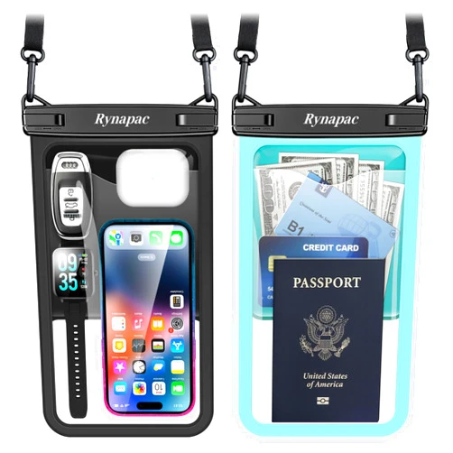 Rynapac 2 Pack Waterproof Phone Pouch - 10in Waterproof Phone Case with Lanyard, IPX8 Cellphone Dry Bag Beach Essentials for iPhone 16 15 14 Pro Max, Galaxy S25 S24 S23 Ultra, Cruise Ship Essentials
