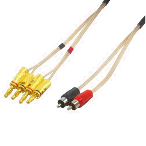 Iecables 3 Foot - Pair of RCA Males (Black & Red) to 2 Pairs of Banana Plugs on 16 AWG Speaker