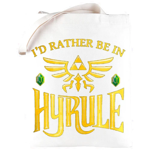 LEVLO Cartoon Game Cosmetic Bag Gamer Inspired Gift I'd Rather Be In Hyrule Makeup Zipper Pouch Bag(Be In Hyrule Tote)