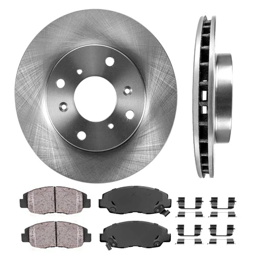 Callahan BRAKE PARTS [ 4 Cylinder ] Callahan FRONT 260 mm Premium OE 4 Lug [2] Brake Disc Rotors + [4] Ceramic Brake Pads + Clips CRK12375