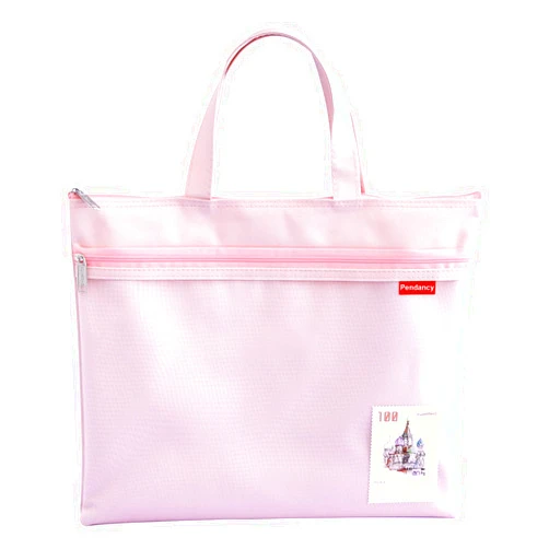 Pendancy Mesh Zipper Pouch 11x13.7 in, Large Double Pocket Waterproof File Bag with Handle, A4 Size Foldable Document Storage for Puzzle Project/Cross Stitch/Travel/Office（Pink）