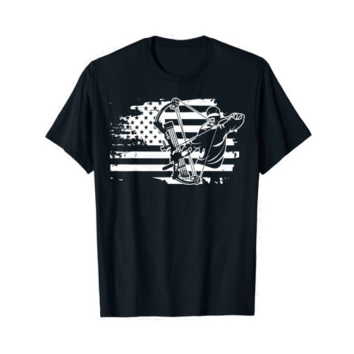 Buck & Arrow Bow Hunting Gear, Gifts and Apparel Compound Bow Hunting Gear Retro American Flag Mens Archery T-Shirt