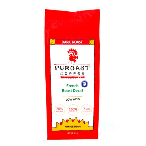 Puroast Coffee Puroast Low Acid Coffee Decaf Whole Bean | Decaf French Roast Whole Bean | Dark Roast | High Antioxidants & High pH |No Bitter Aftertaste | Reduced Heartburn & GERD | Suitable for Cold Brew - 2.2 LB