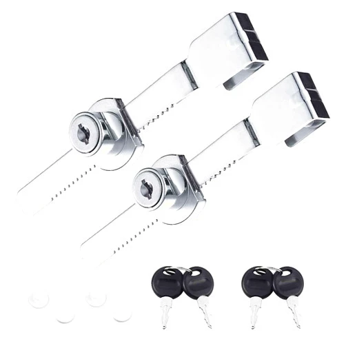 Jiangshen Sliding Glass Door Lock, Display Case Lock,Showcase Lock Ratchet Lock with Chrome Finish, Security Glass Case Lock, Keyed Alike, Toddler Proof, Ultra Thick, Glass Display Case Lock- 2 Pack