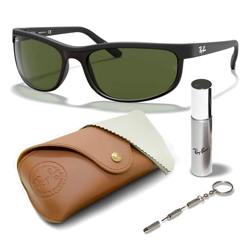 Ray-Ban RB2027 PREDATOR 2 Rectangle Sunglasses With Eyewear Kit Bundle - High Bridge Fit - Retro Sunglasses