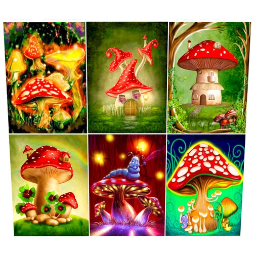 Wmpikd 6 Pack Mushroom Diamond Art Painting Kits For Adults 5d Diy Mushroom House Gem Art Kit Full Drill Diamond Art Dotz Small Paint With Diamonds For Beginners Crafts For Home Wall Decor Gift 12x16 Inch