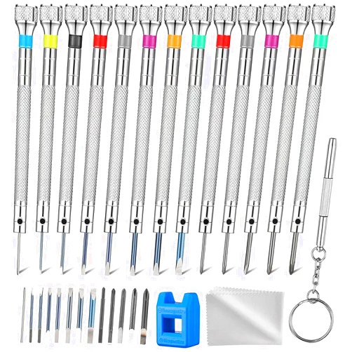 Aomisiv 13PCS Professional Watch Screwdriver Set, AOMISIV Micro Precision Glasses Repair Kit, with 13PCS 0.6-2.0MM Extra Replace Blades, for Eyeglass Sunglass Watchmaker Jewelry Computer Phone Small Tools
