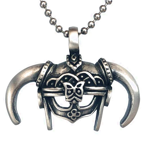 Ohdeal4U Warrior Jewelry Skyrim Ancient Nord horned Helmet Gladiator Babarian Medieval Roman Viking Protection Amulet pewter boy's men's pendant necklace Charm for boys men unisex w silver ball chain