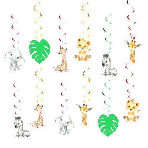 Hqyybf 12Pcs Wild One Hanging Swirls Ceiling Streamers Decorations, for Jungle Safari Animal Birthday Party Decorations Baby Shower Supplies