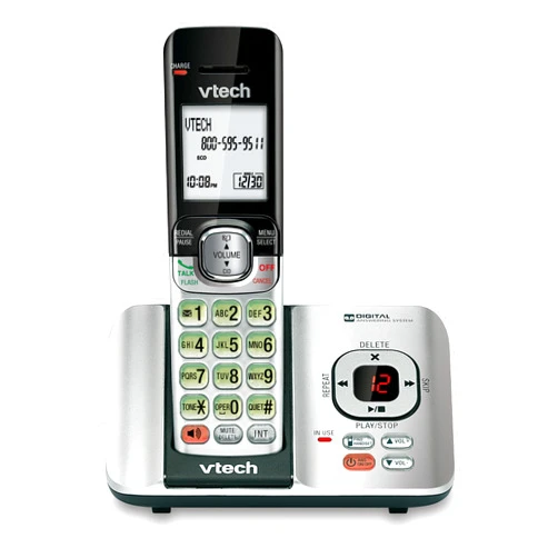 VTech CS6529 1-Handset Cordless Phone with Answering Machine, Caller ID/Call Waiting, DECT 6.0 Expandable, Handset Speakerphone, Silver/Black