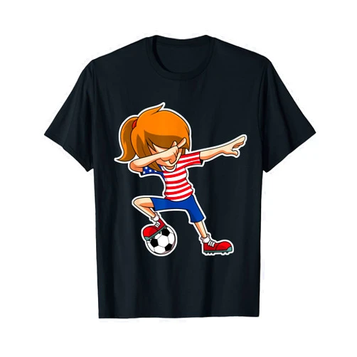 Dabbing World Soccer Team FC Dabbing Soccer Girl USA Shirt, American Flag Jersey T-Shirt