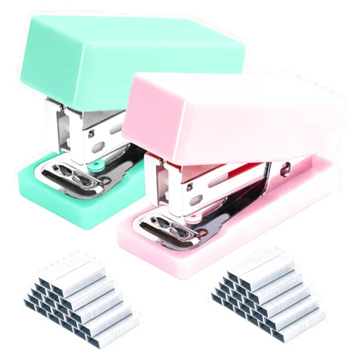 DANRONG Mini Stapler, 20 Sheets Capacity, Small Cute Staplers for Desk with 2000 Staples, Jam Free, Desktop Stapler Office Stapler (Pink & Green)