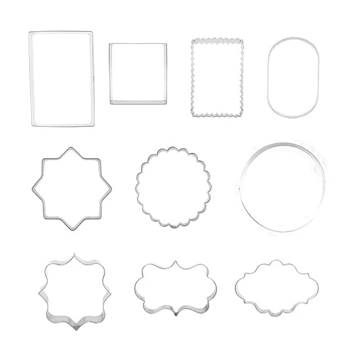 MOLDTAS 10 PCS Plaque Frame Cookie Cutters Set Fondant Tiles Biscuit Cutter Molds for Cookie Fruit Shapes