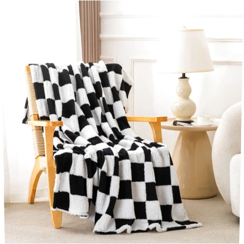 Jungle Star Black Throw Blanket with Checkerboard Grid Pattern, 90