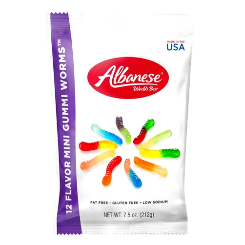 Albanese World's Best 12 Flavor Mini Gummi Worms, 7.5oz Bag of Candy (Pack of 12), Individually Wrapped Soft & Chewy Candy Snacks, Flavor Assortment