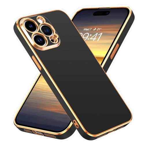 BENTOBEN Compatible with iPhone 14 Pro Max Case, Slim Luxury Electroplated Bumper Women Men Girl Protective Soft Case Cover with Strap for iPhone 14 Pro Max 6.7 inch,Black/Gold