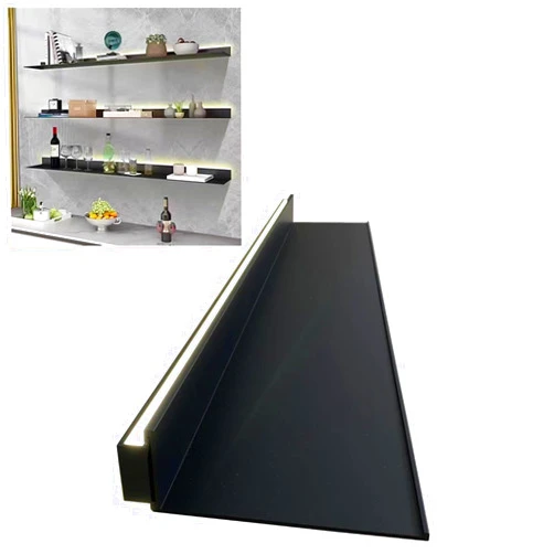 SHUICAO Wall Shelves 1pcs Wall Floating Shelves Built-in LED Natural Light,Wall Mounted Light-Emitting Shelves, Metal Lighted Display Stand for Multi-range Use (Color : Black, Size : 120cm/47in)