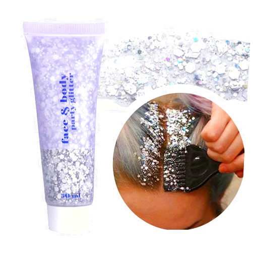 DAGEDA Body Glitter Gel, Body Sequins Shimmer Liquid Eyeshadow, Chunky Glitter for Face Hair Nails, Holographic Cosmetic Laser Powder Festival Glitter Makeup 50ml(Silver)